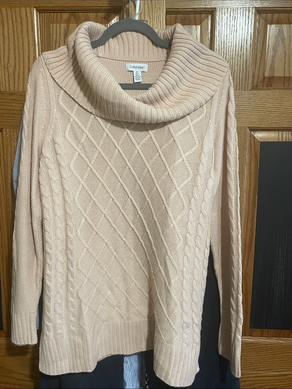 Calvin Klein Blush Pink Cable Cowl-Neck Sweater - So Stylish!
